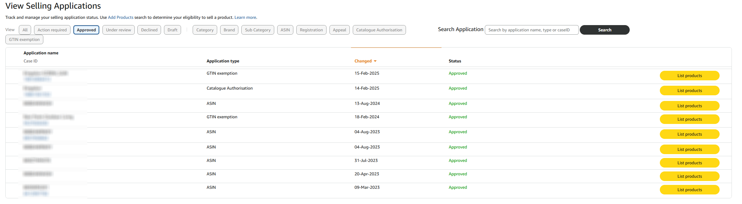 Selling Applications approvals
